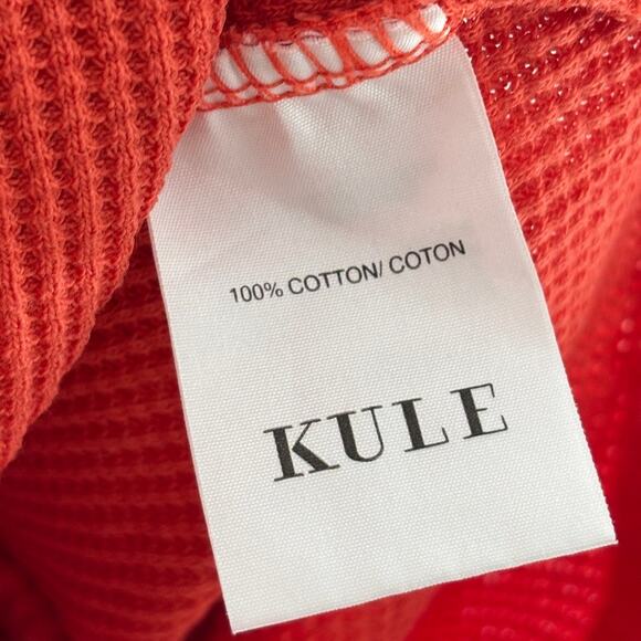 Kule Orange Red Rosewell Waffle Knit Cotton Quarter Zip Pullover - Picture 10 of 11